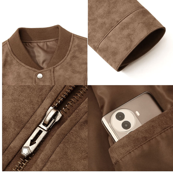 Bomber homme en suédine végane – col côtelé et coupe ajustée