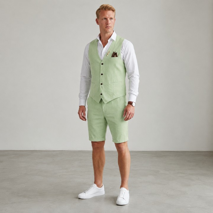 Ensemble gilet et short en lin homme – tenue d'été coordonnée