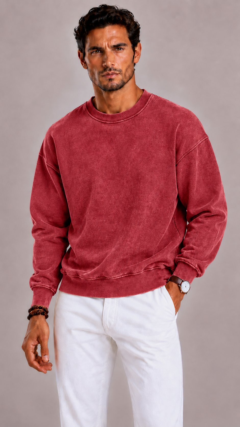 Pull homme oversized col rond, chaud et casual