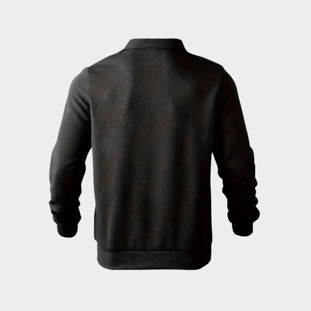 Pull homme col montant demi-zip – motif losanges discret