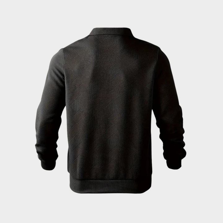 Pull homme col montant demi-zip – motif losanges discret