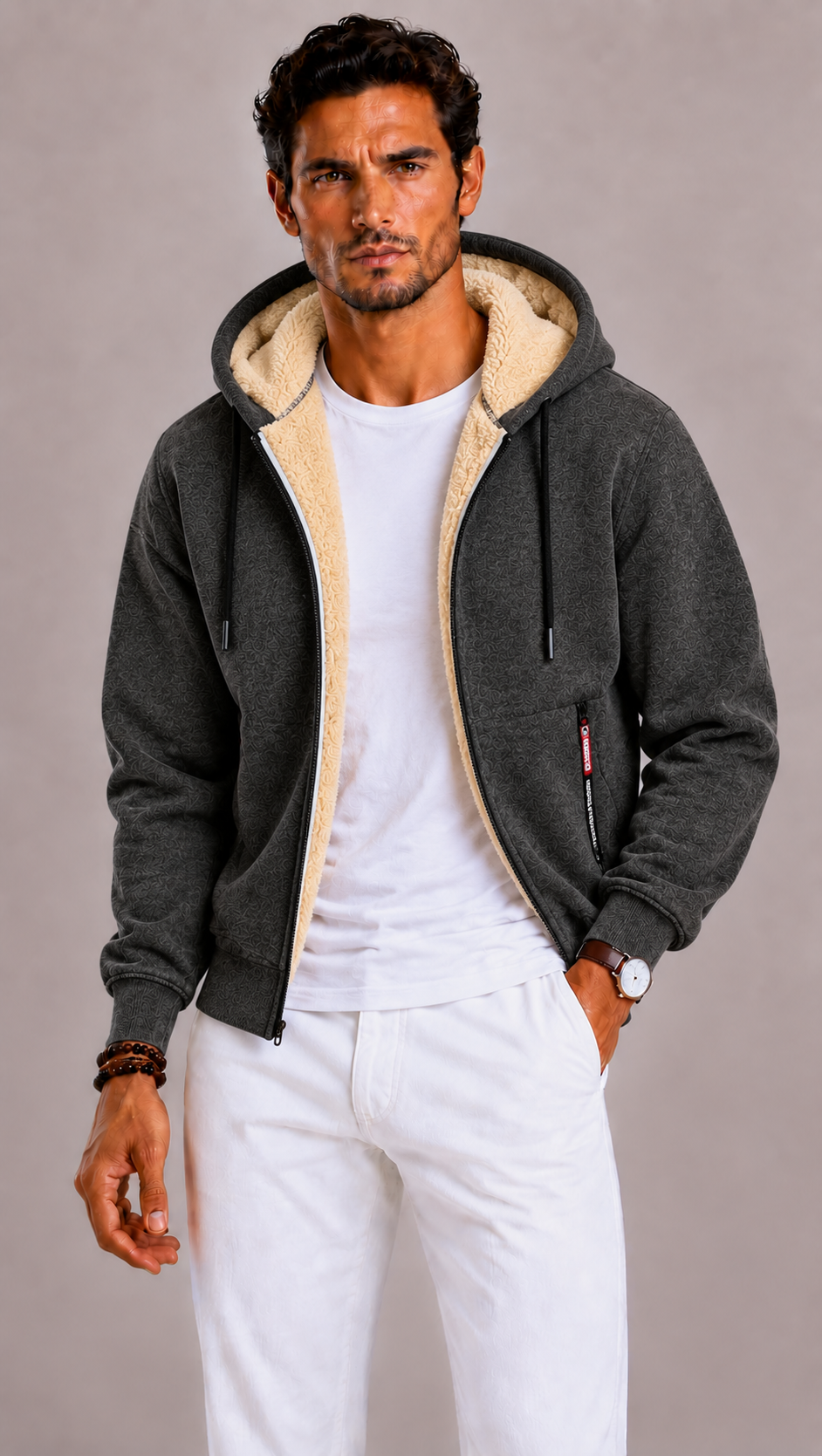 Cardigan homme en laine à capuche, douceur et chaleur