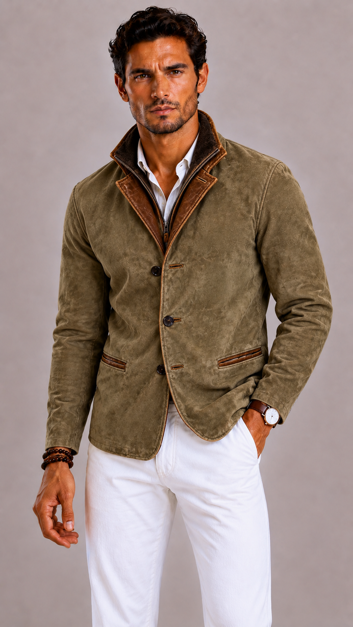 Blazer homme en daim, doublure chaude et style rustique
