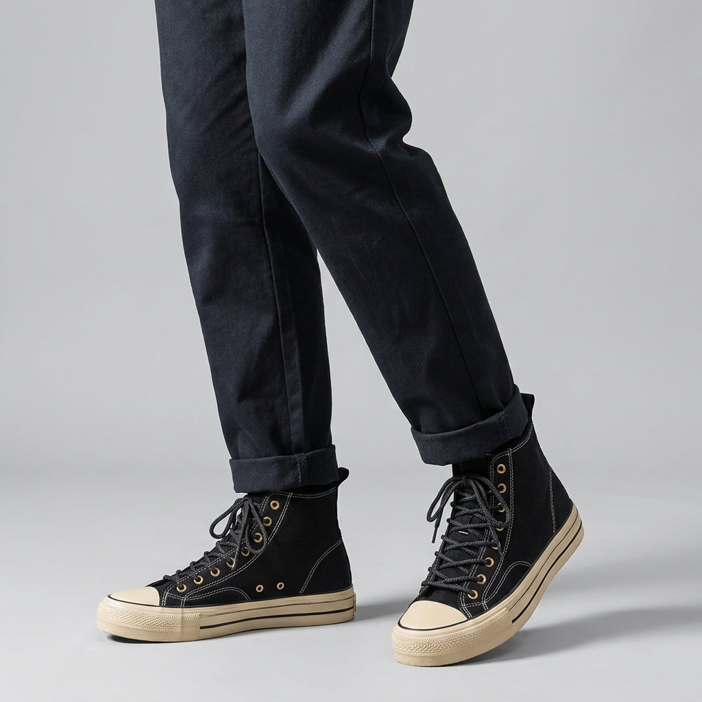 Baskets plateforme homme en daim – finition délavée
