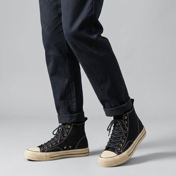 Baskets plateforme homme en daim – finition délavée