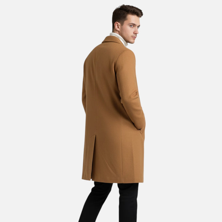 Manteau long homme uni – revers crantés, coupe droite