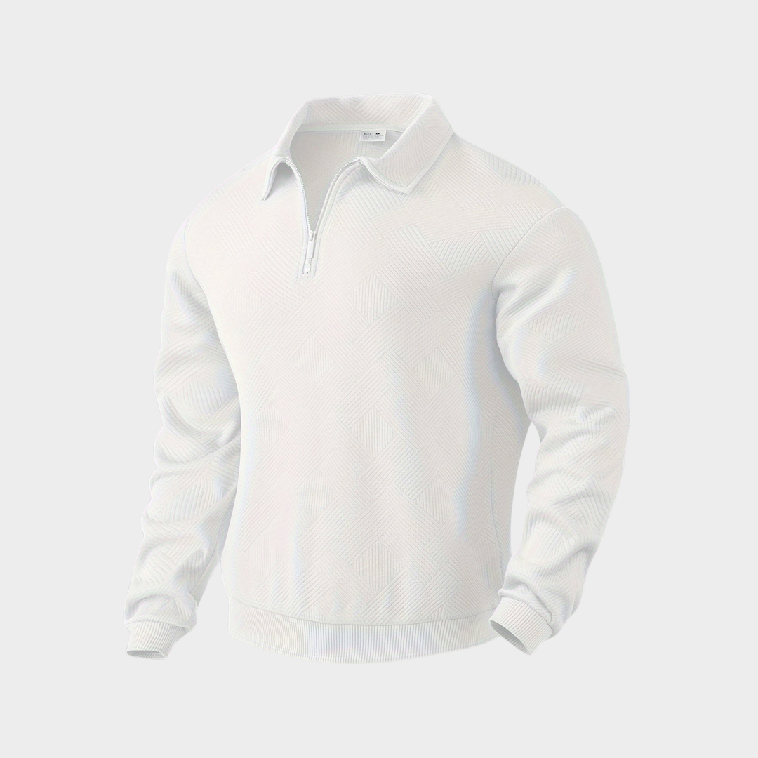 Pull homme col montant demi-zip – motif losanges discret