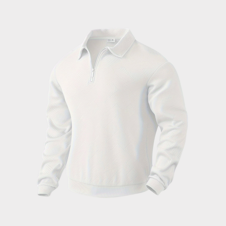 Pull homme col montant demi-zip – motif losanges discret
