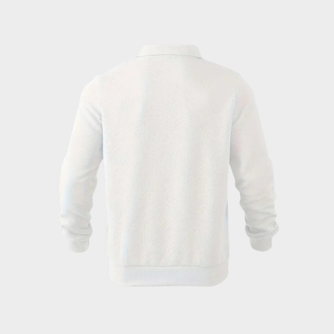 Pull homme col montant demi-zip – motif losanges discret