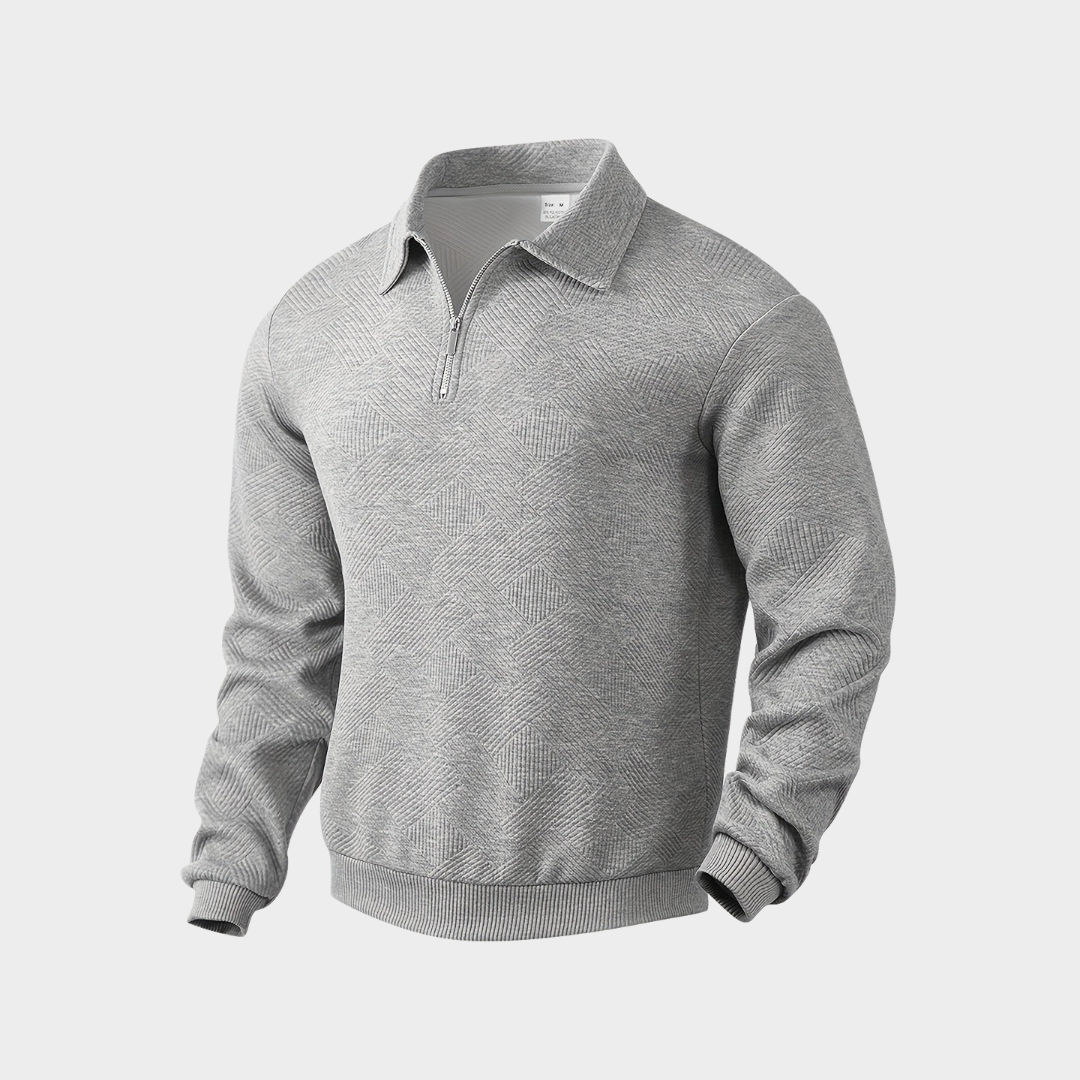 Pull homme col montant demi-zip – motif losanges discret