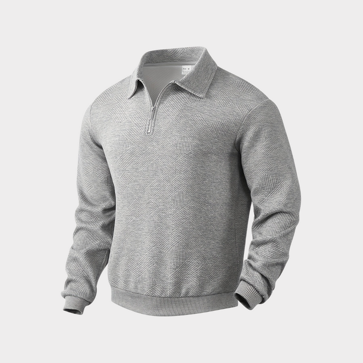 Pull homme col montant demi-zip – motif losanges discret