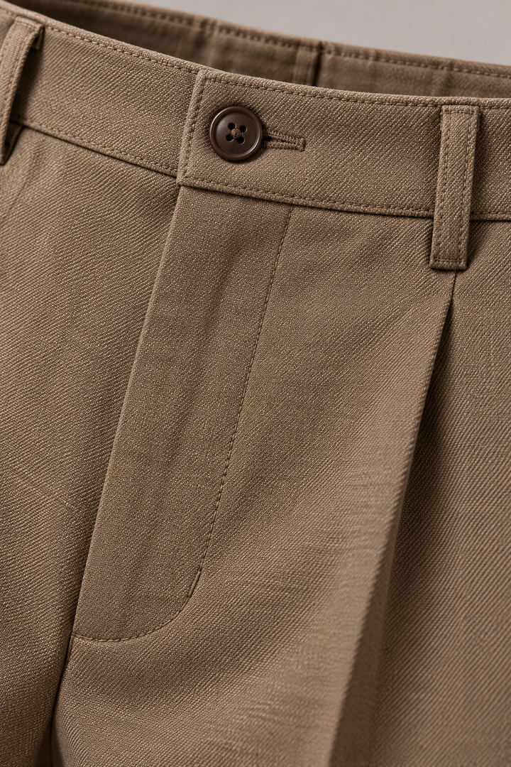 Pantalon homme en laine mélangée, coupe fuselée à plis