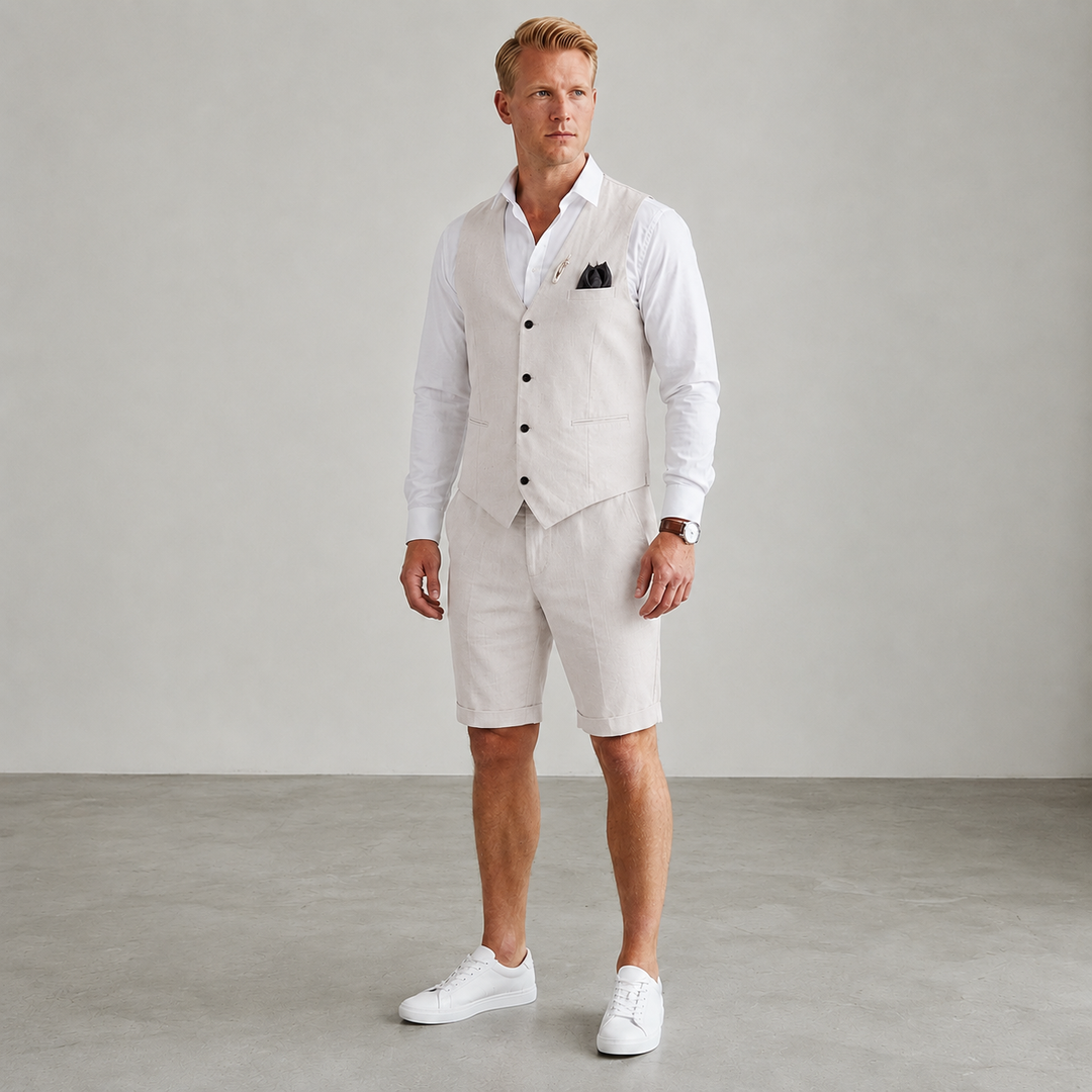 Ensemble gilet et short en lin homme – tenue d'été coordonnée