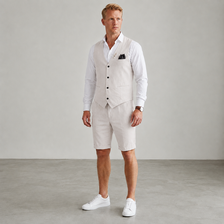 Ensemble gilet et short en lin homme – tenue d'été coordonnée