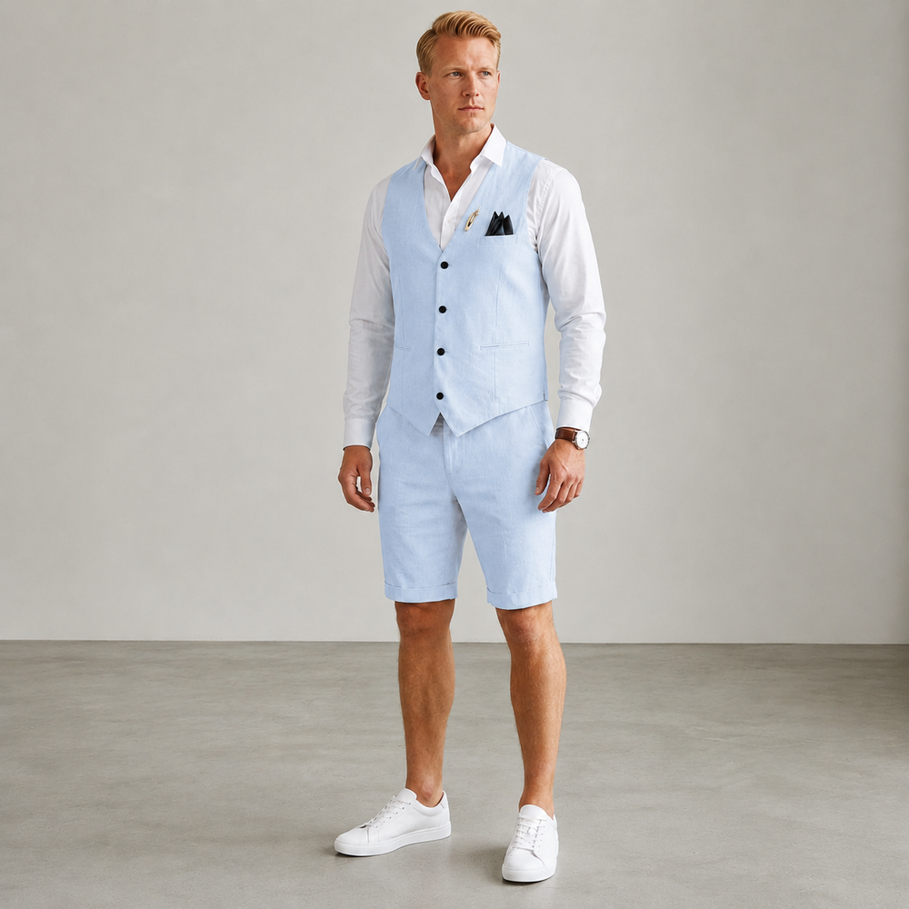 Ensemble gilet et short en lin homme – tenue d'été coordonnée