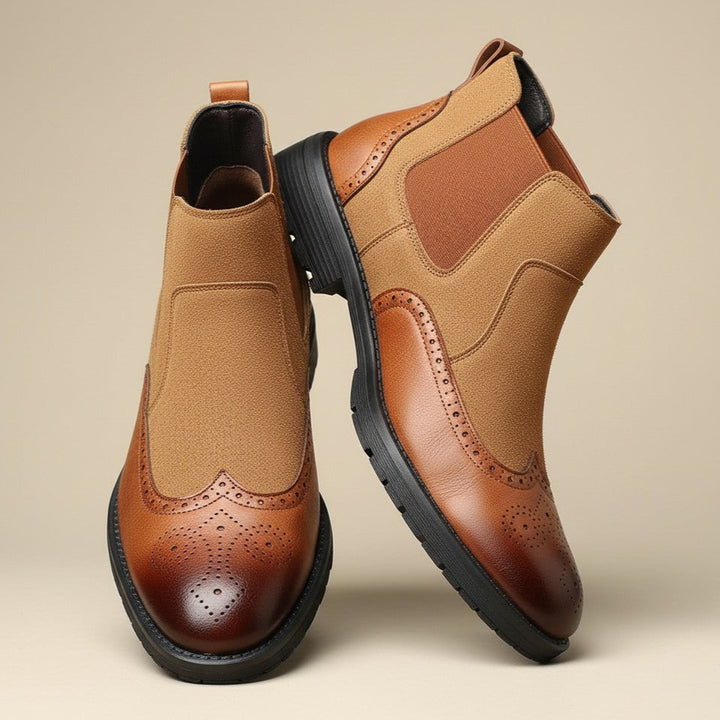 Boots chelsea brogue Quark-18 – détails wingtip, enfilage facile