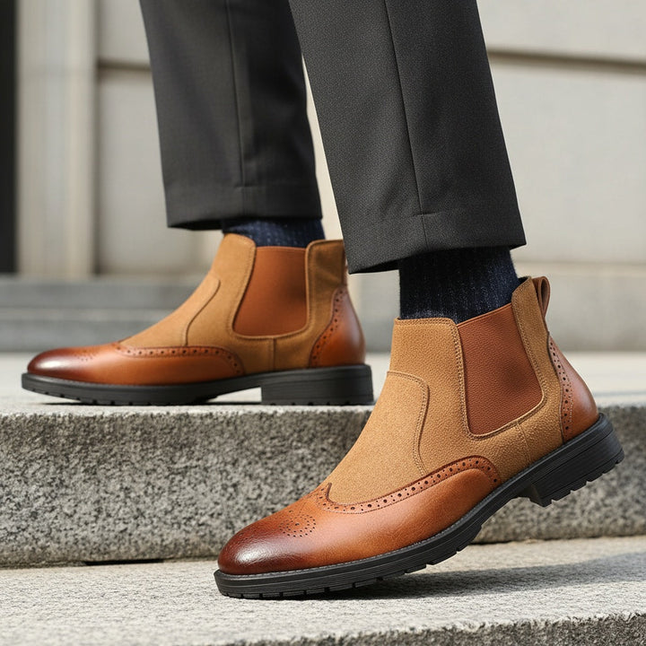 Boots chelsea brogue Quark-18 – détails wingtip, enfilage facile