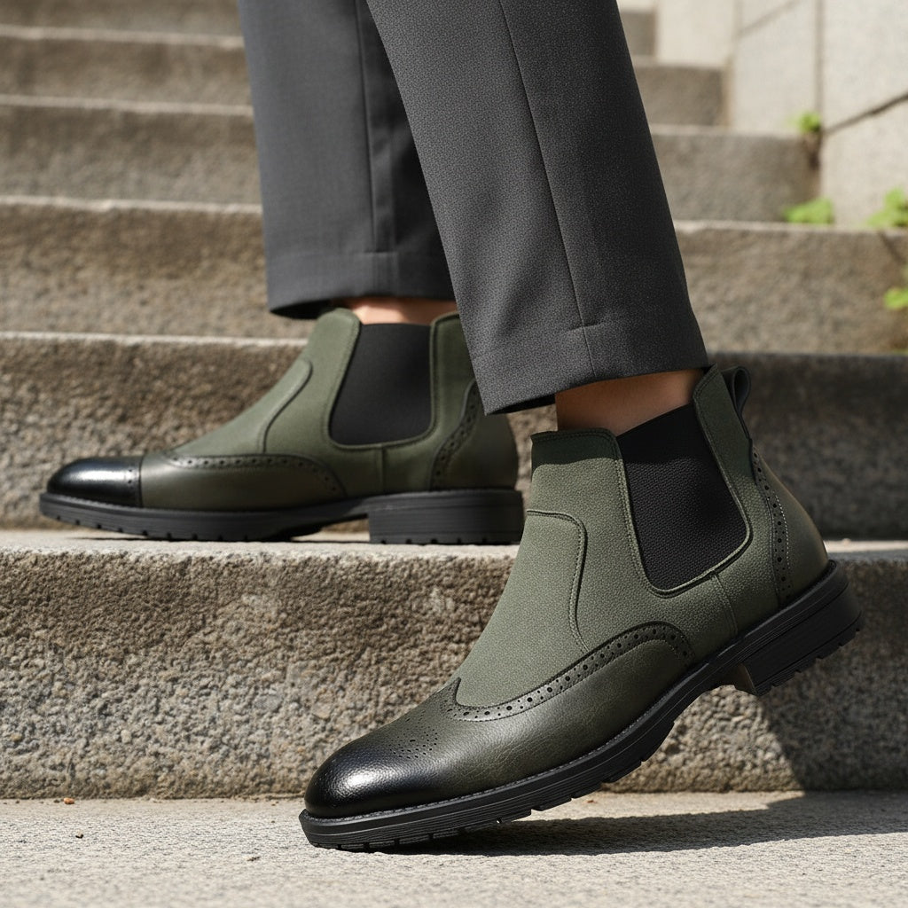 Boots chelsea brogue Quark-18 – détails wingtip, enfilage facile