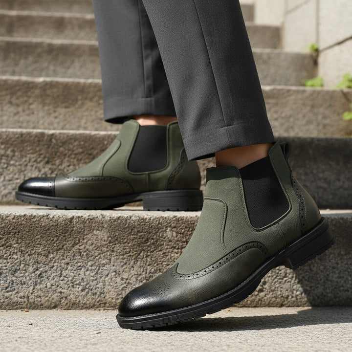 Boots chelsea brogue Quark-18 – détails wingtip, enfilage facile