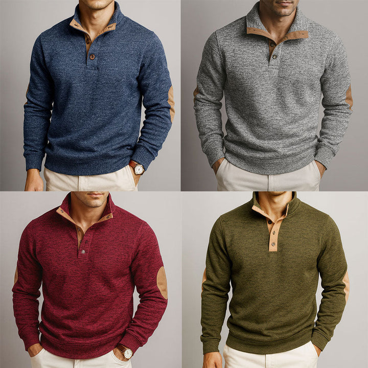 Pull homme en coton premium – empiècements suédés aux coudes