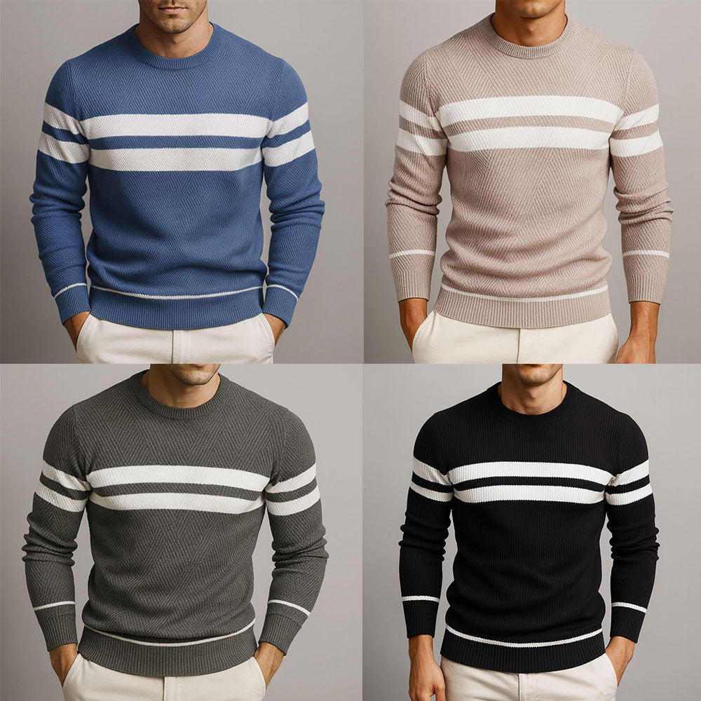 Pull homme rayé en coton premium – élégance décontractée