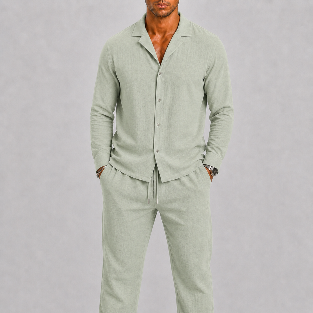Ensemble homme en lin – chemise col cubain et pantalon assortis
