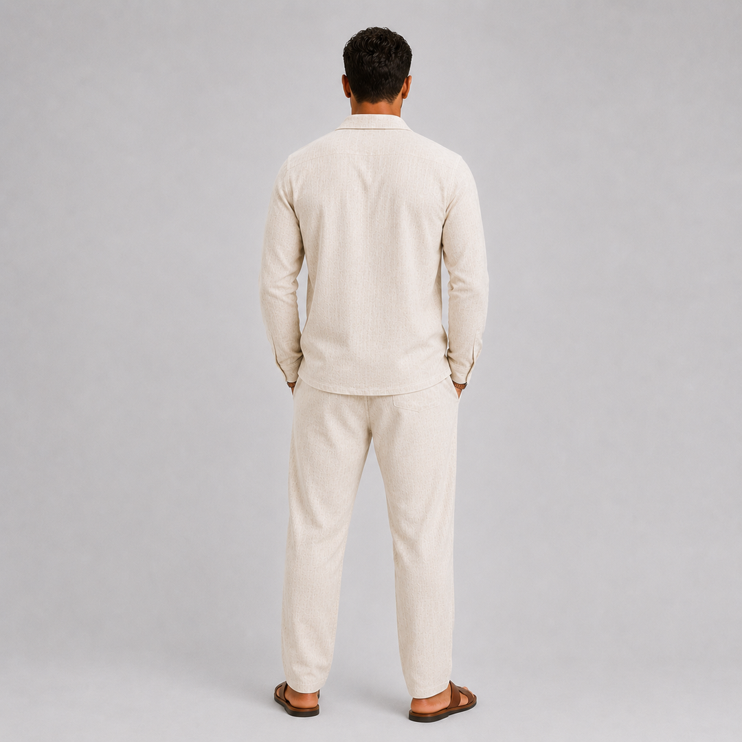Ensemble homme en lin – chemise col cubain et pantalon assortis
