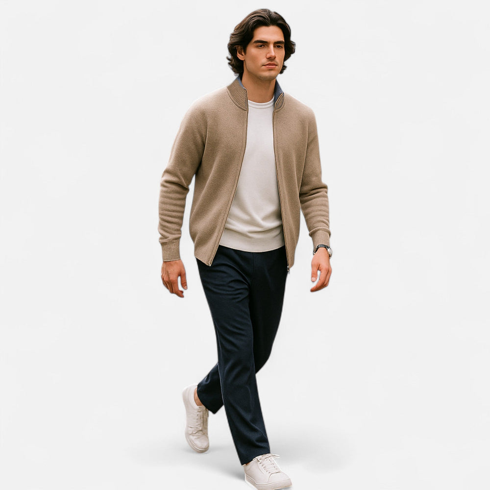 Veste en maille zippée homme en cachemire peigné – élégance sobre