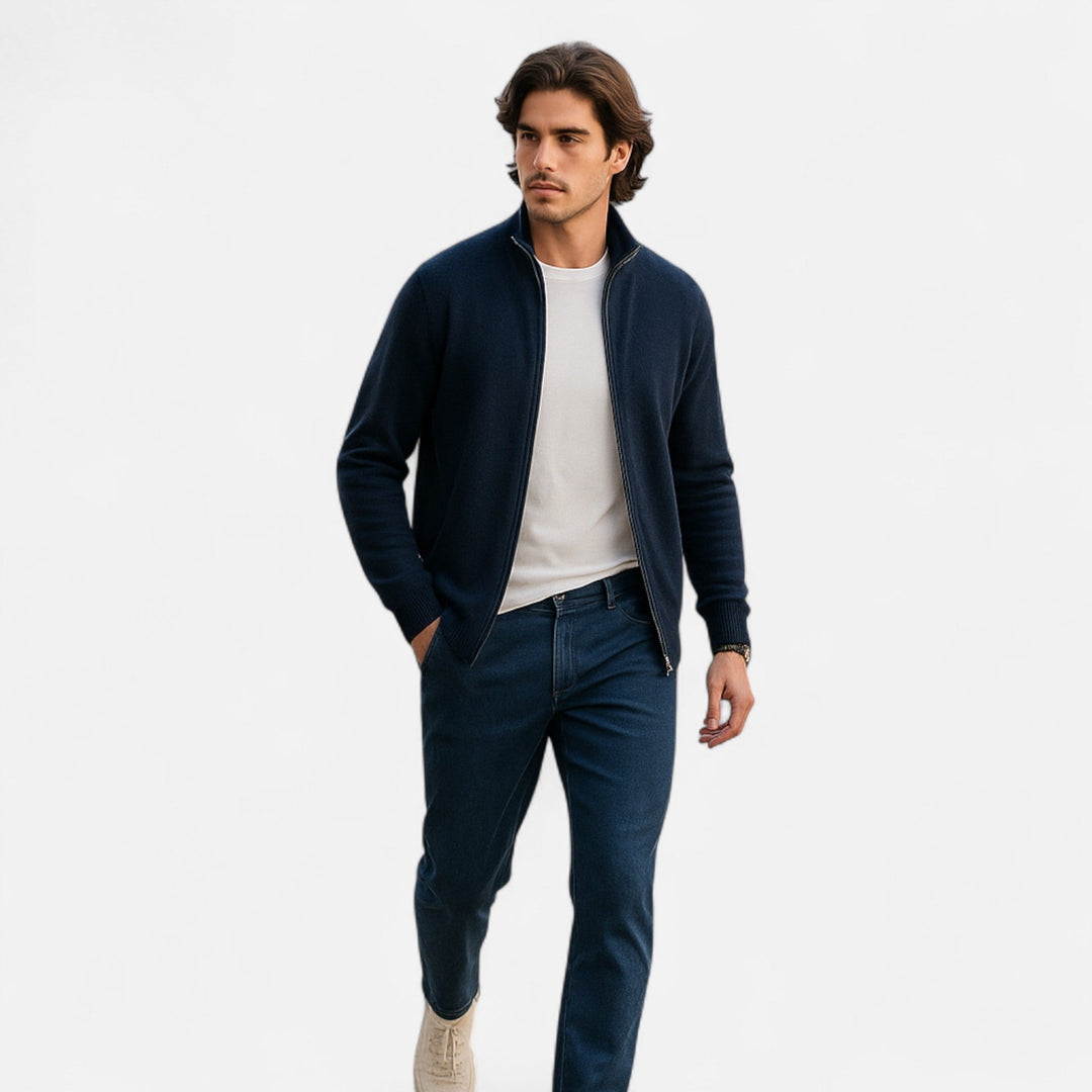 Veste en maille zippée homme en cachemire peigné – élégance sobre