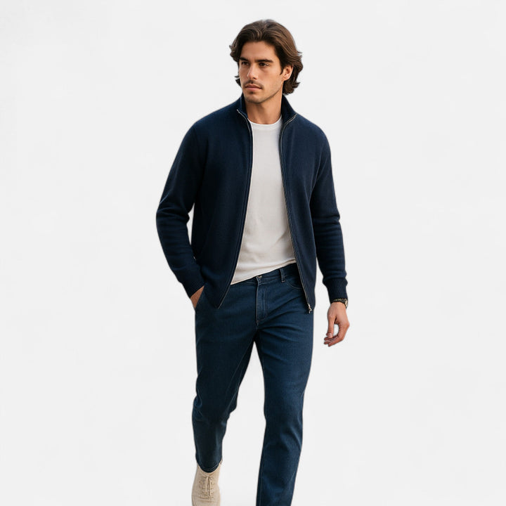 Veste en maille zippée homme en cachemire peigné – élégance sobre