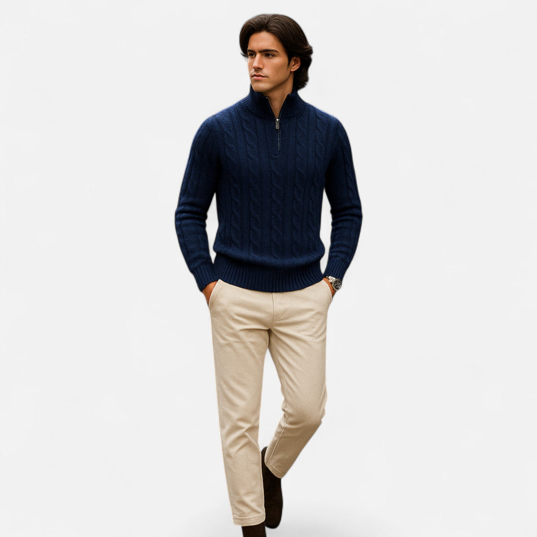 Pull demi-zip homme en coton – col montant classique