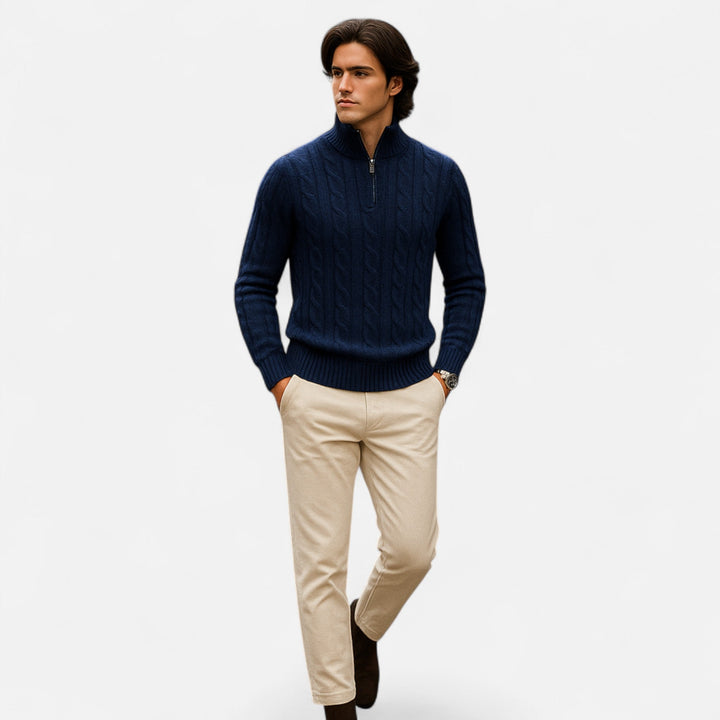 Pull demi-zip homme en coton – col montant classique