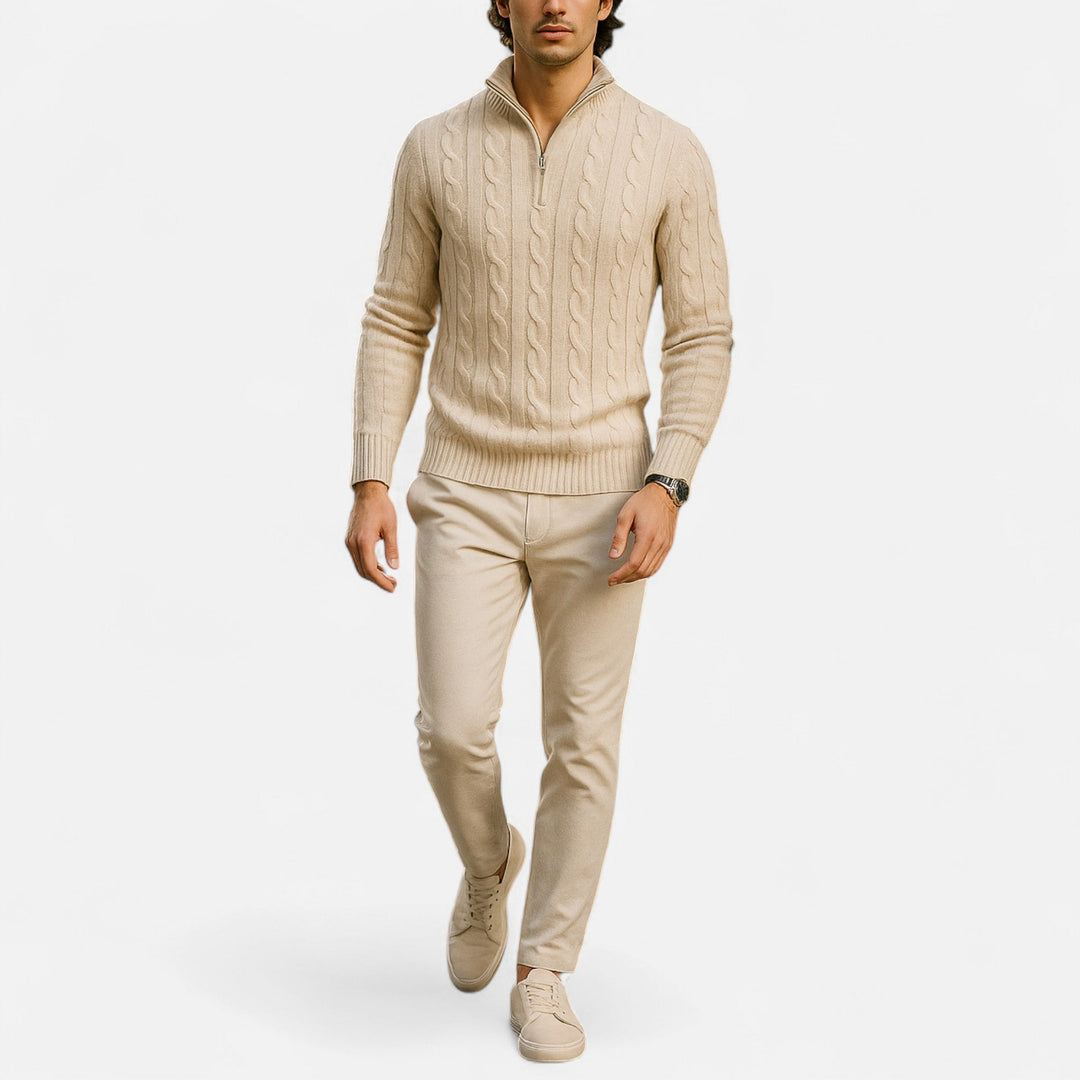 Pull demi-zip homme en coton – col montant classique