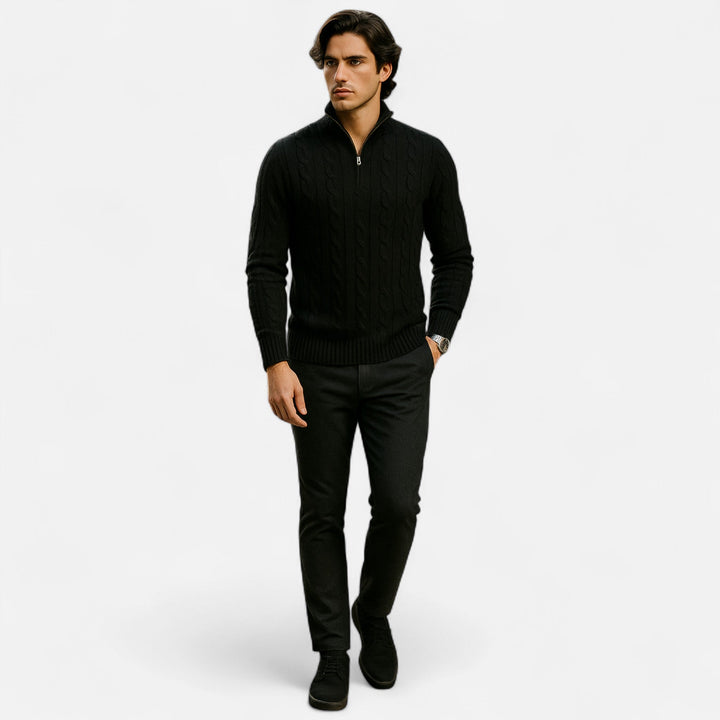 Pull demi-zip homme en coton – col montant classique
