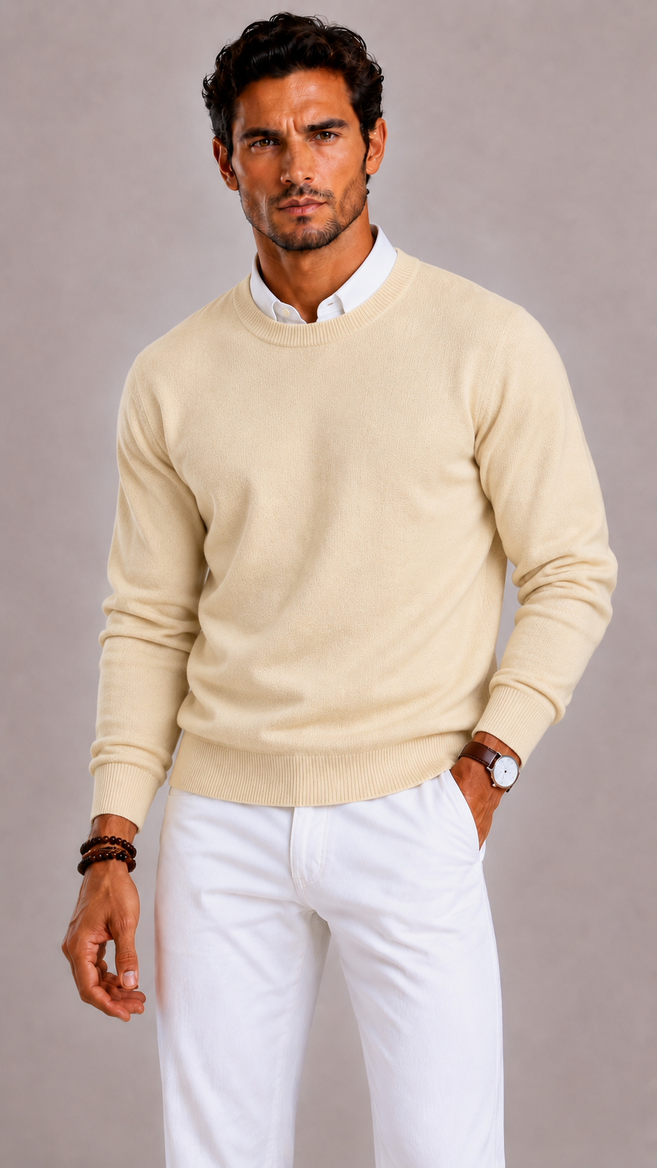 Pull homme en cachemire premium, édition limitée, coupe ajustée