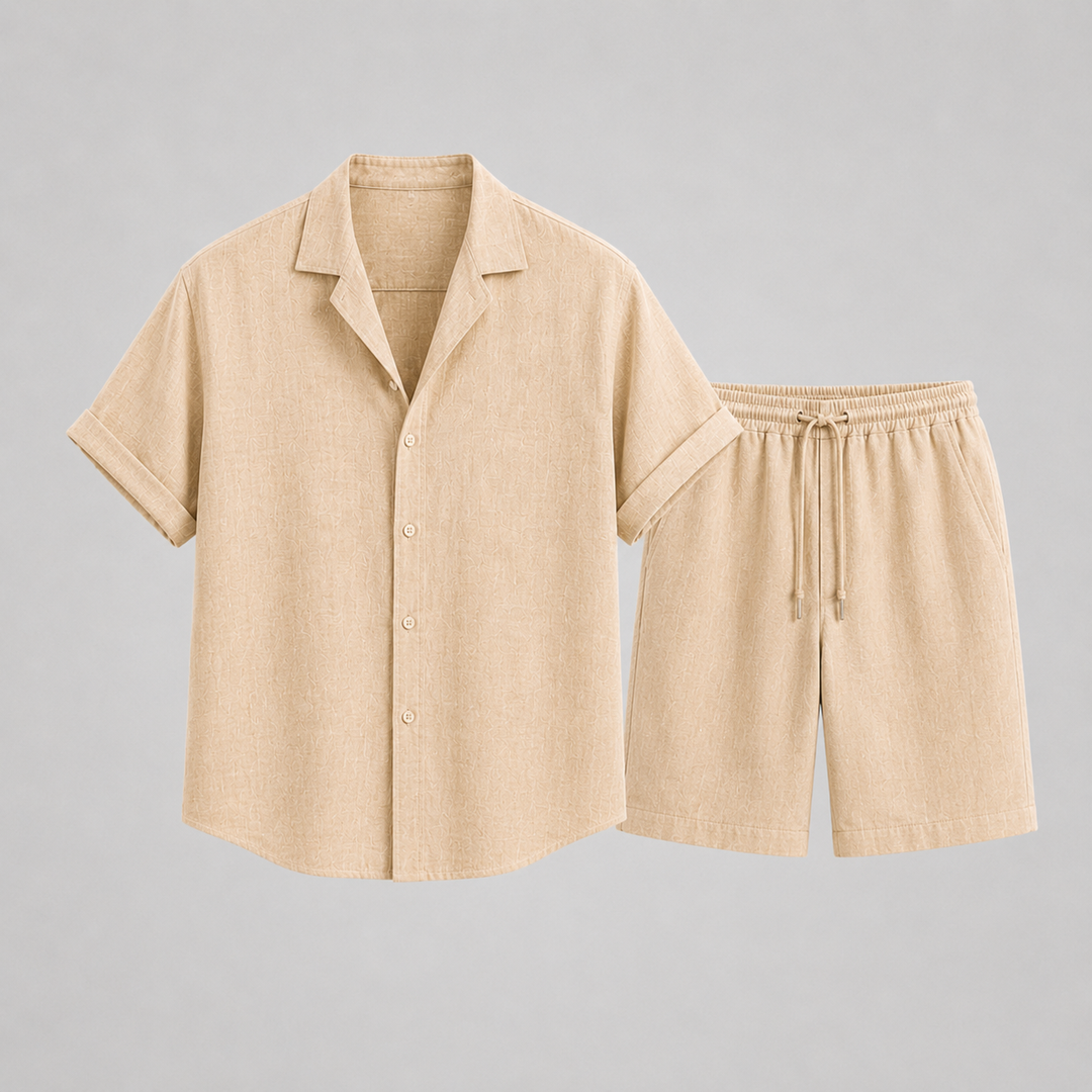 Ensemble en lin homme – chemise col cubain et short décontracté