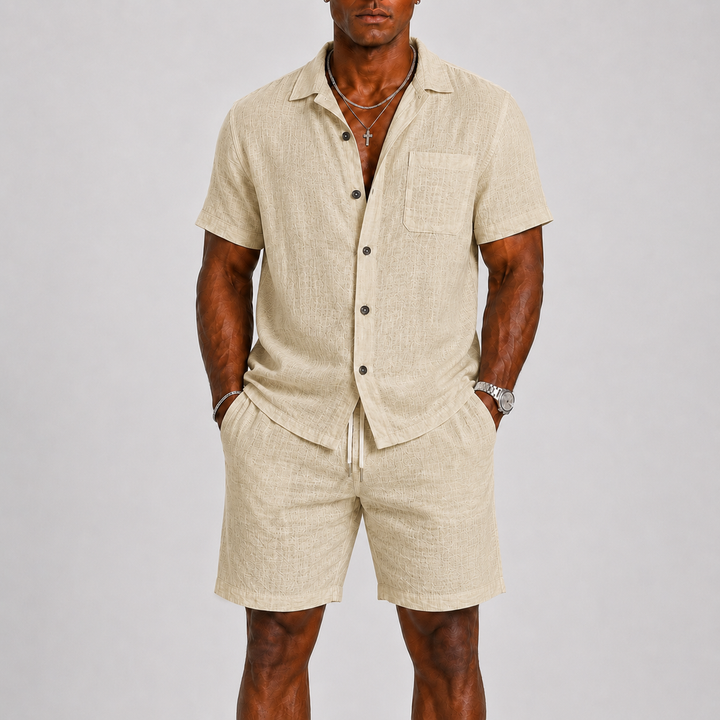 Ensemble d'été en lin homme – chemisette et short assortis