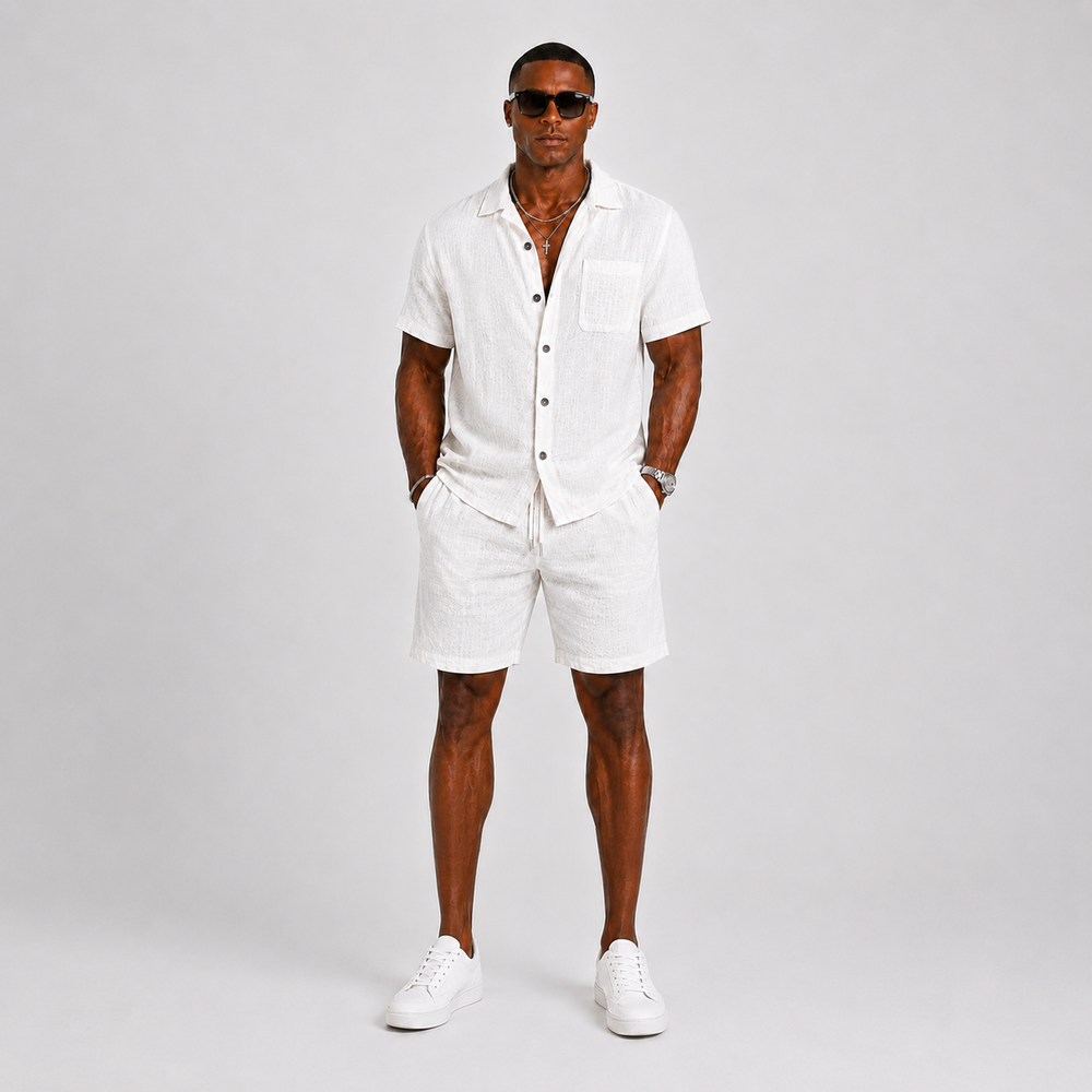 Ensemble d'été en lin homme – chemisette et short assortis