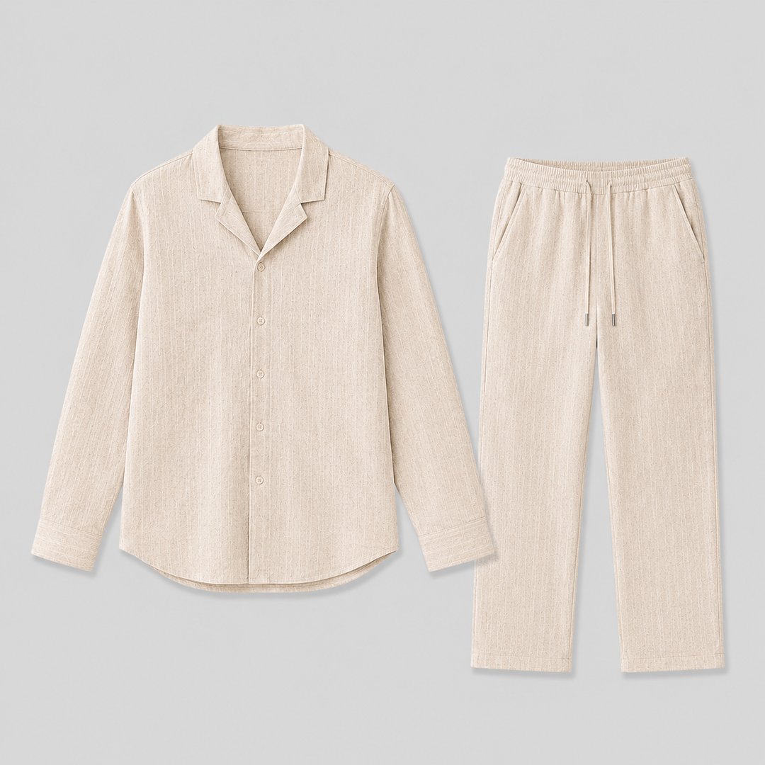Ensemble homme en lin – chemise col cubain et pantalon assortis