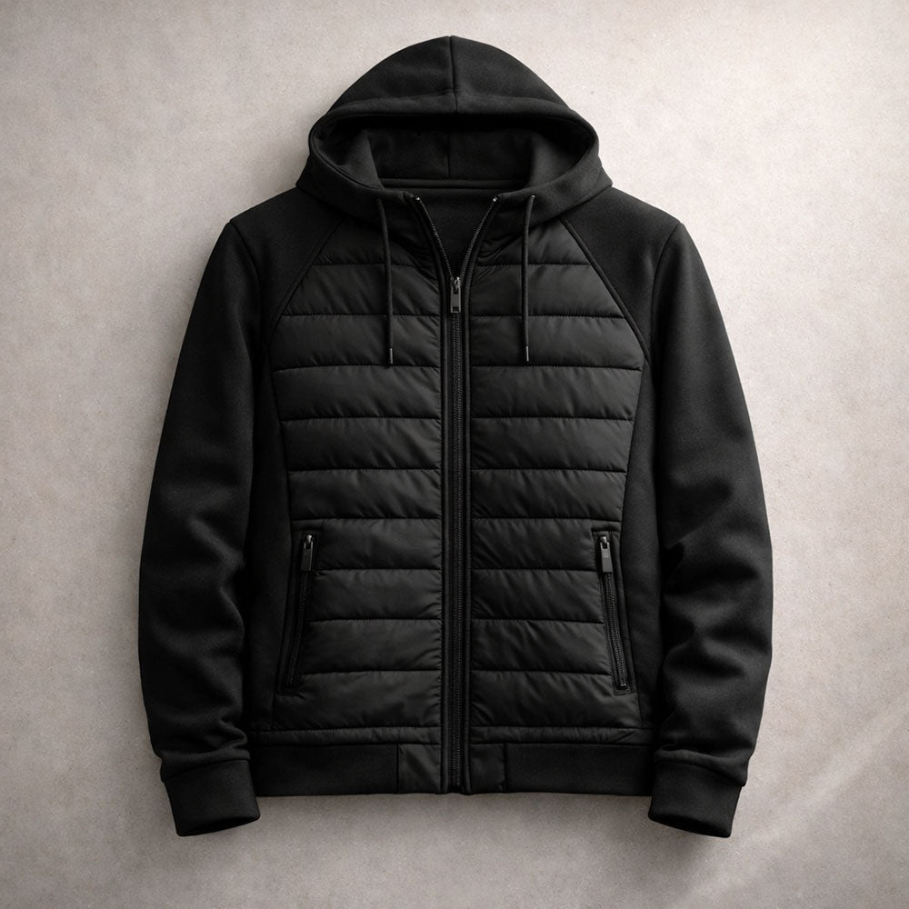 Hoodie zippé homme à panneau matelassé – chaleur ciblée