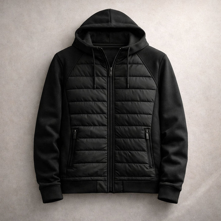 Hoodie zippé homme à panneau matelassé – chaleur ciblée