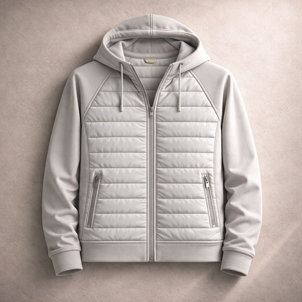 Hoodie zippé homme à panneau matelassé – chaleur ciblée