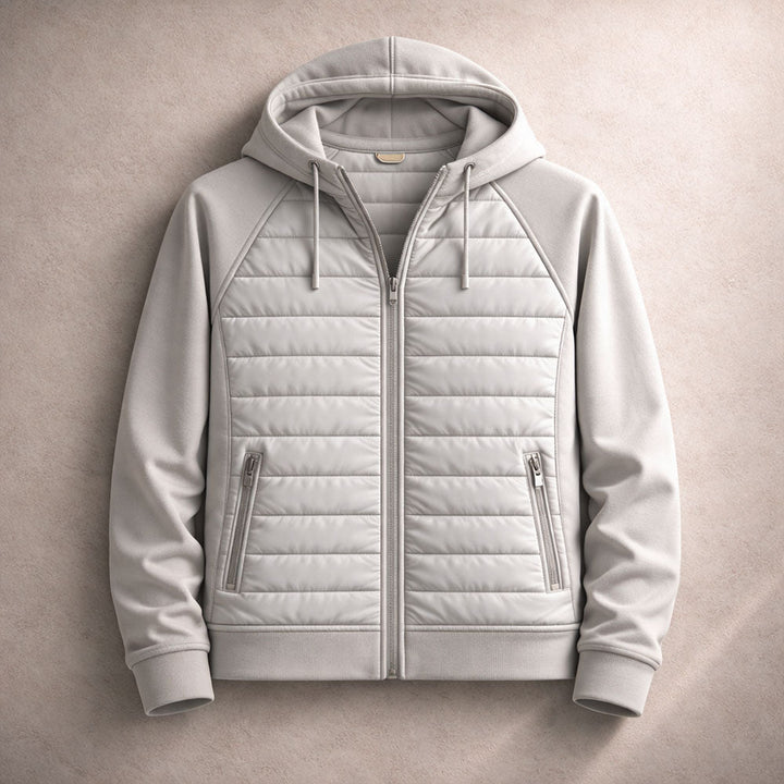 Hoodie zippé homme à panneau matelassé – chaleur ciblée