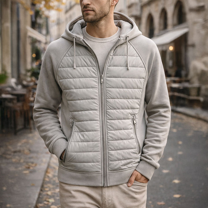 Hoodie zippé homme à panneau matelassé – chaleur ciblée