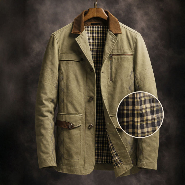 Veste field homme en twill de coton – col suédé, doublure carreaux