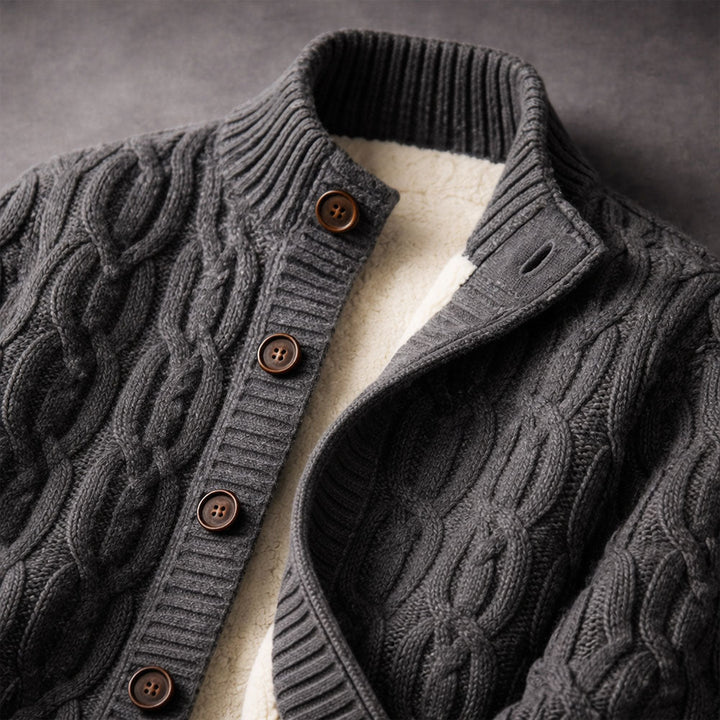 Cardigan homme en maille torsadée doublé sherpa – chaleur réelle