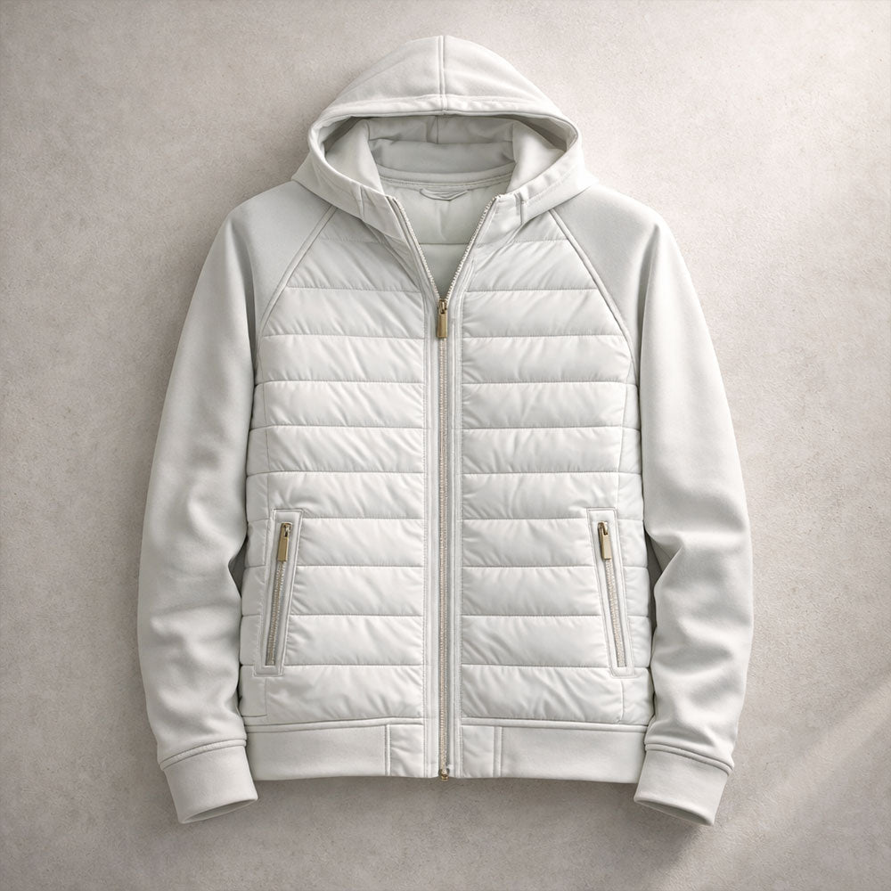Hoodie zippé homme à panneau matelassé – chaleur ciblée