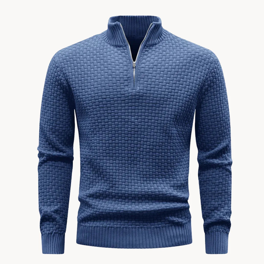 Pull Hugo homme en maille nid d'abeille – col zippé