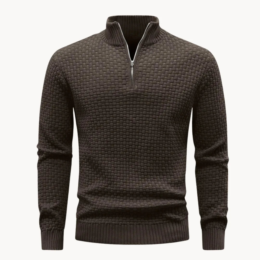 Pull Hugo homme en maille nid d'abeille – col zippé