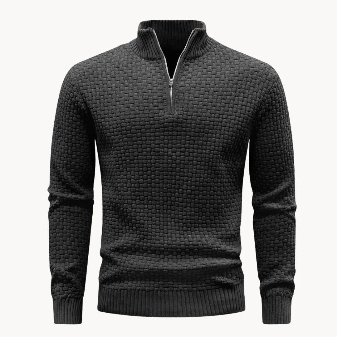 Pull Hugo homme en maille nid d'abeille – col zippé
